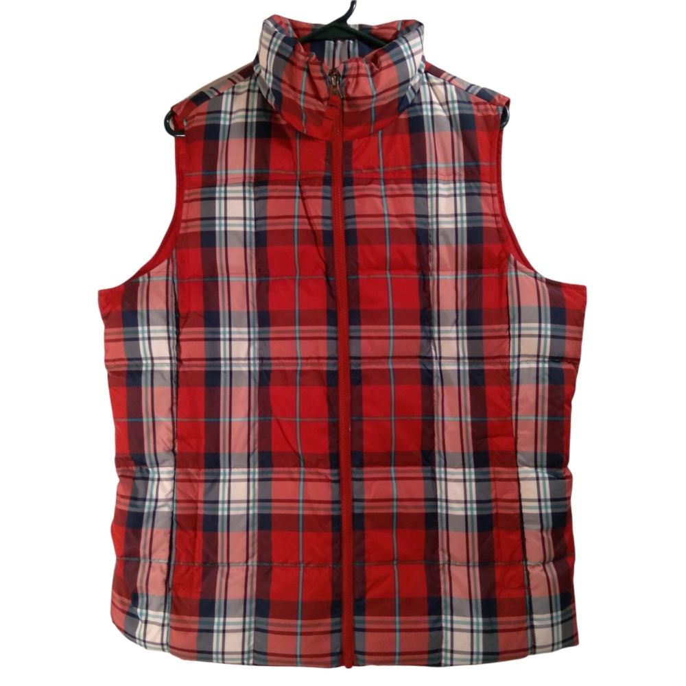Lands' End Red Plaid Quilted Puffer Vest